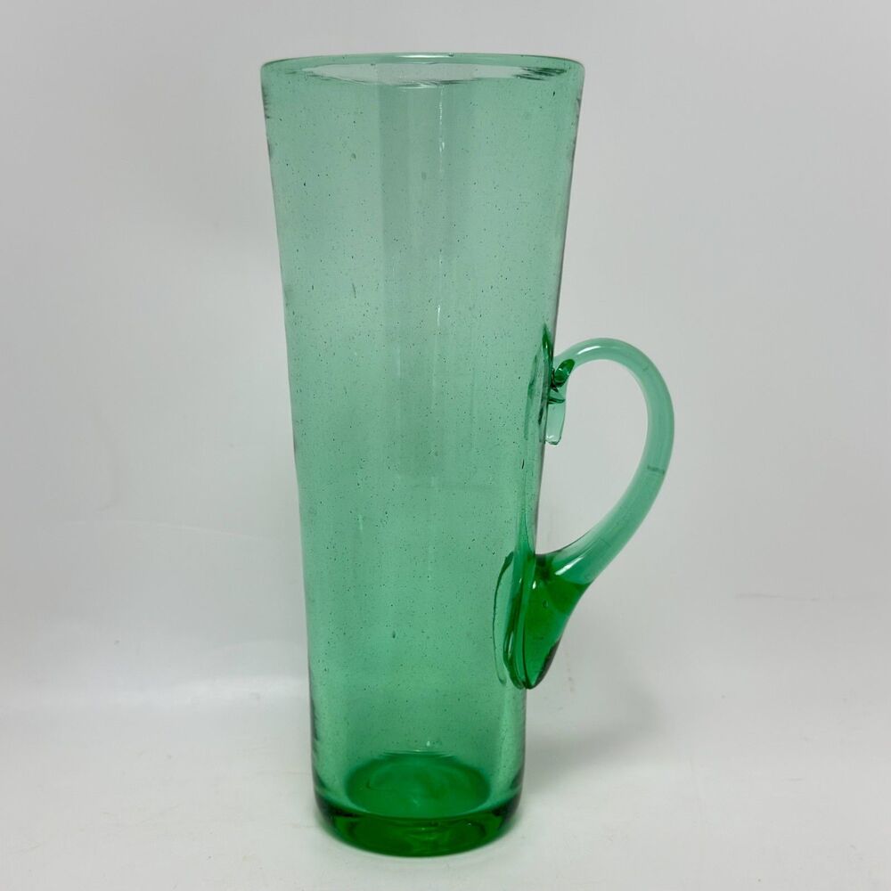Vintage Blenko Art Glass Sea Green Chimney Highball Tumbler with Handle